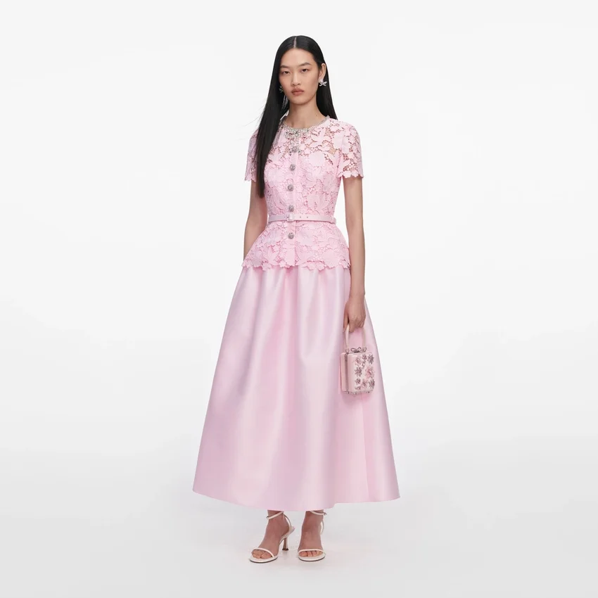 Pink Lace Taffeta Midi Dress Pink Lace Taffeta Midi Dress