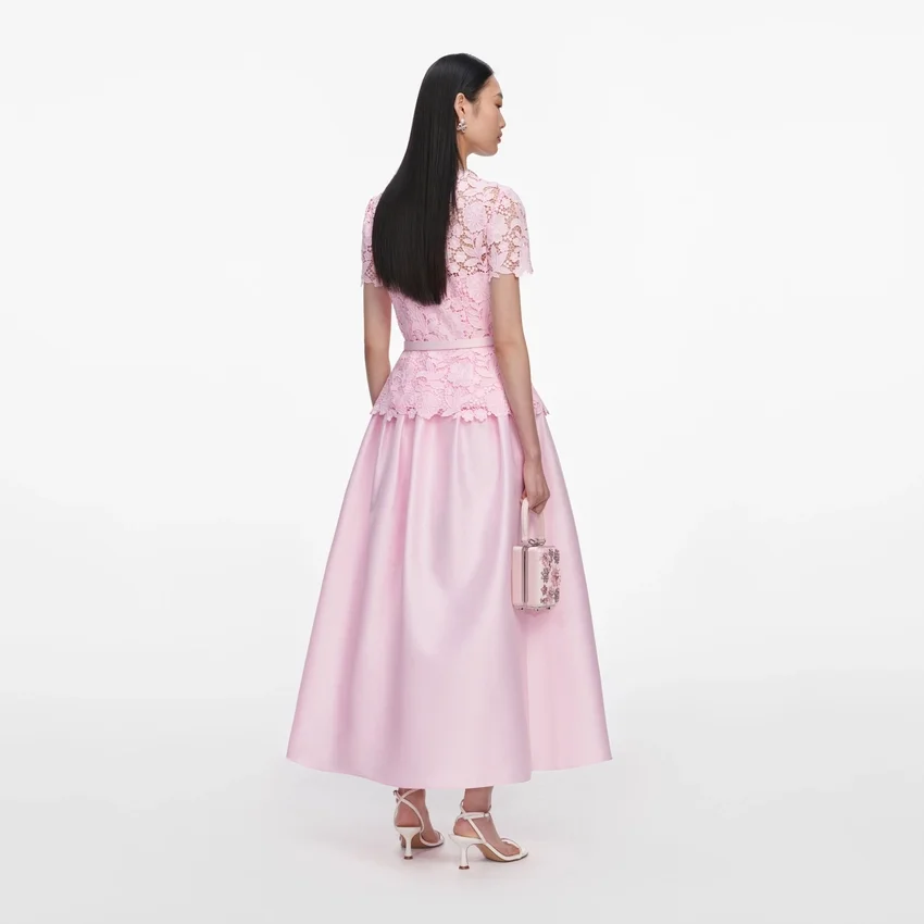Pink Lace Taffeta Midi Dress Pink Lace Taffeta Midi Dress