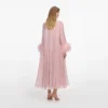 Pink Metallic Chiffon Feather Midi Dress Pink Metallic Chiffon Feather Midi Dress