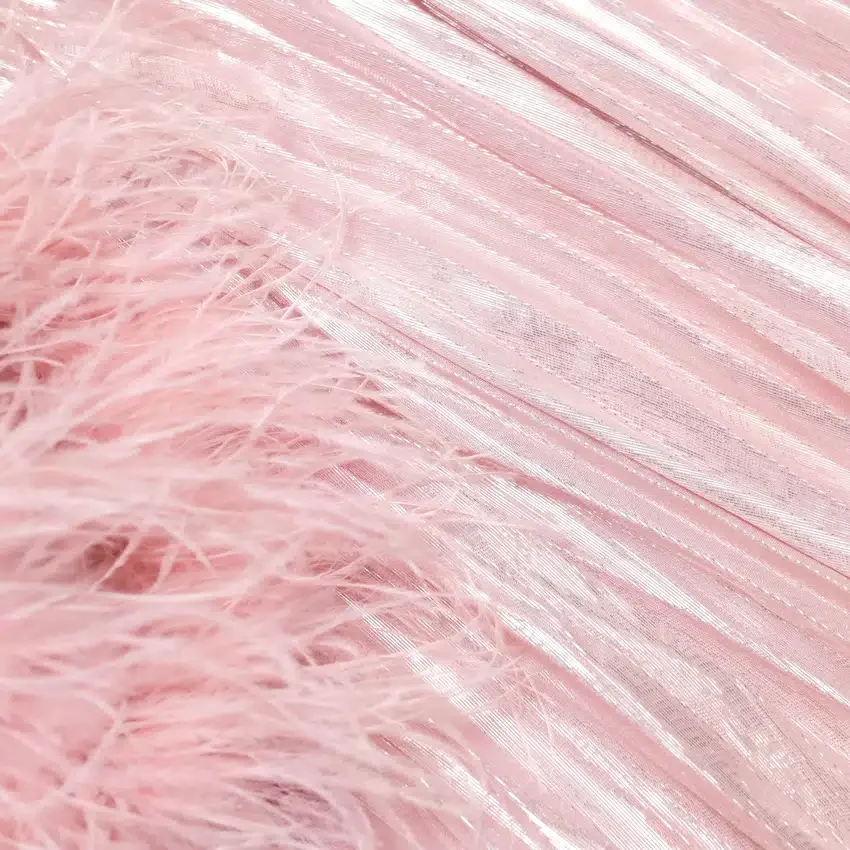 Pink Metallic Chiffon Feather Midi Dress Pink Metallic Chiffon Feather Midi Dress