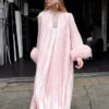 Pink Metallic Chiffon Feather Midi Dress Pink Metallic Chiffon Feather Midi Dress