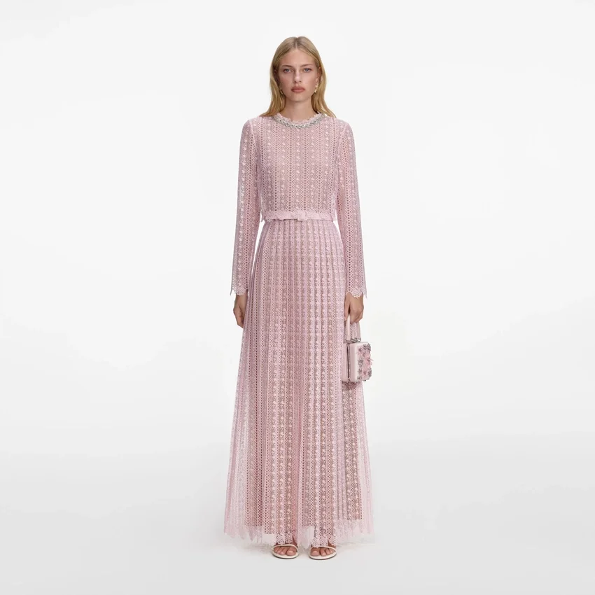 Pink Organza Lace Maxi Dress Pink Organza Lace Maxi Dress