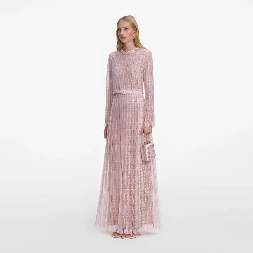 Pink Organza Lace Maxi Dress Pink Organza Lace Maxi Dress