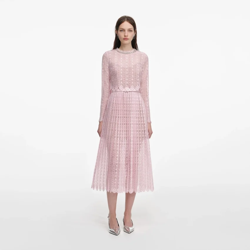 Pink Organza Lace Midi Dress Pink Organza Lace Midi Dress