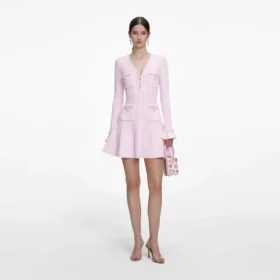 Pink Pearl Trim Knit Mini Dress