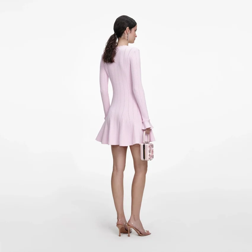 Pink Pearl Trim Knit Mini Dress Pink Pearl Trim Knit Mini Dress