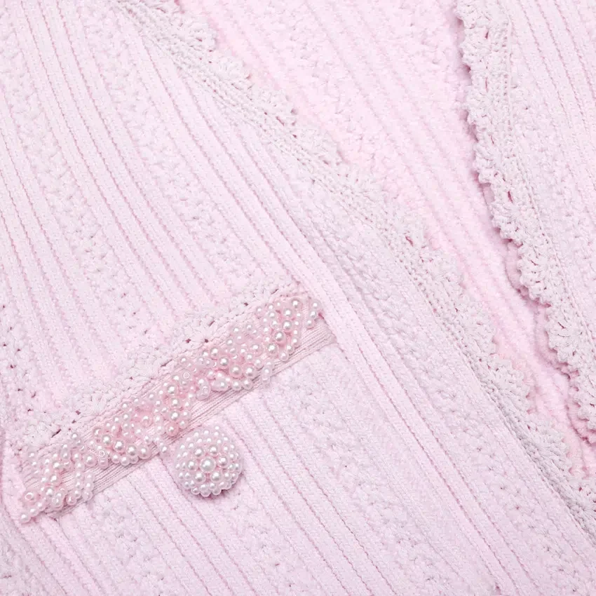 Pink Pearl Trim Knit Mini Dress Pink Pearl Trim Knit Mini Dress