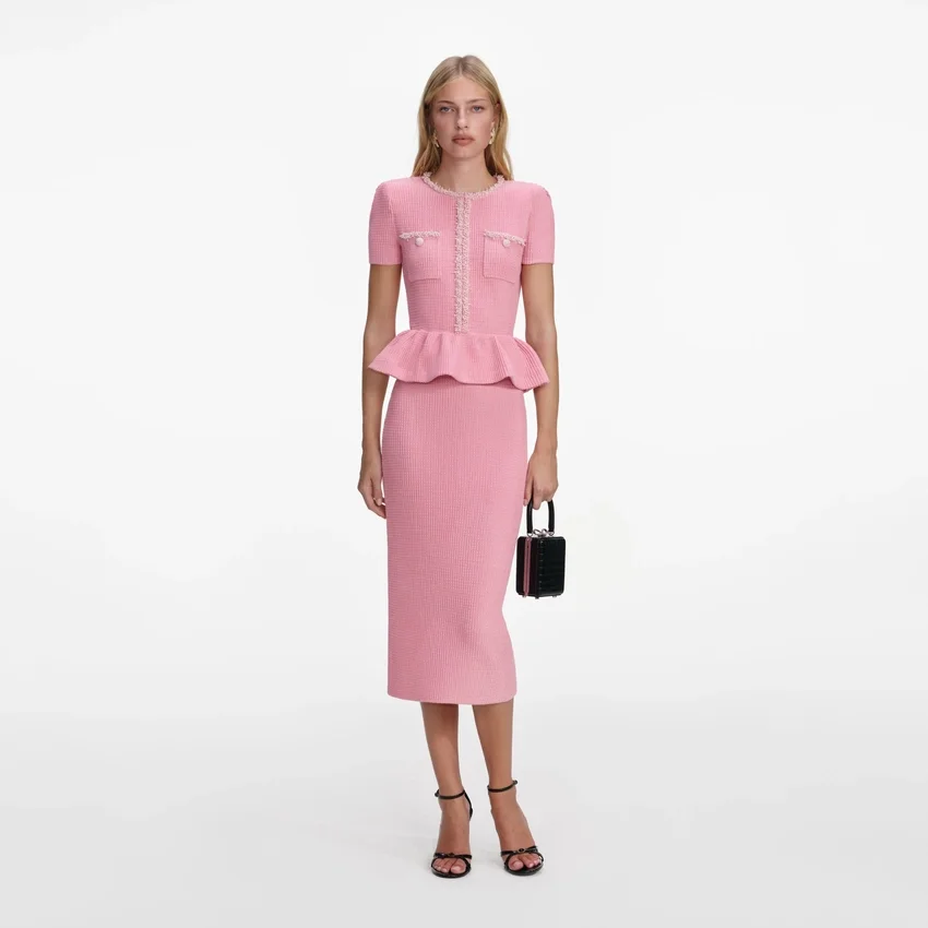 Pink Peplum Knit Midi Dress Pink Peplum Knit Midi Dress