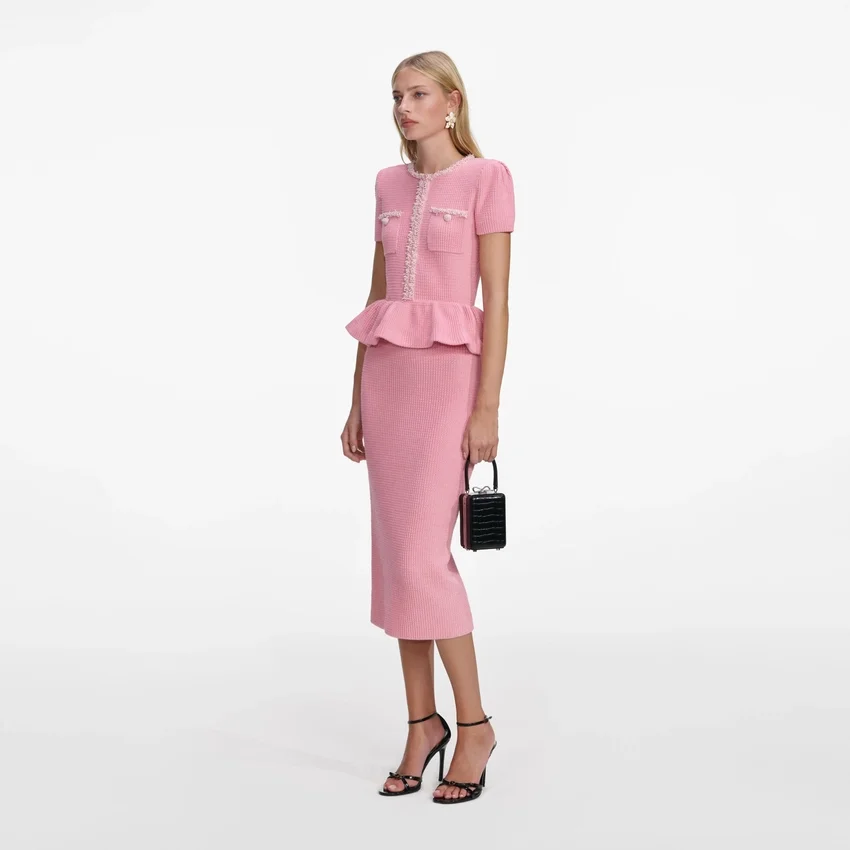 Pink Peplum Knit Midi Dress Pink Peplum Knit Midi Dress