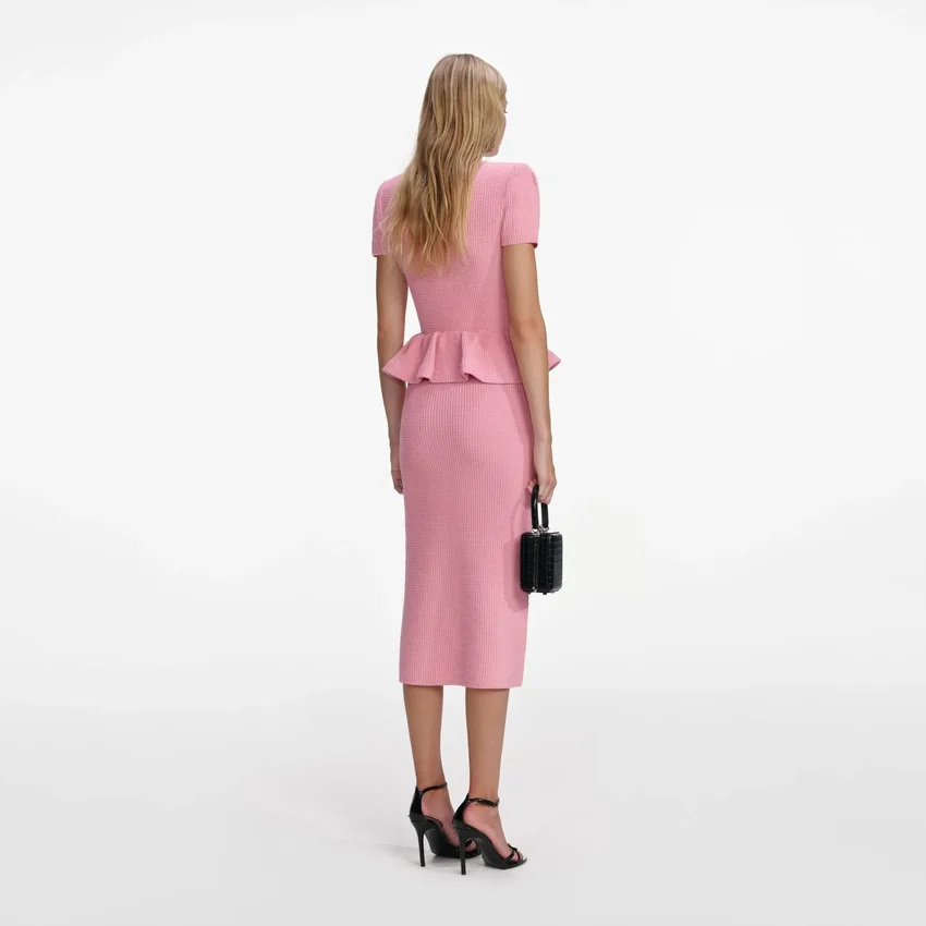 Pink Peplum Knit Midi Dress Pink Peplum Knit Midi Dress