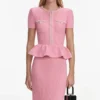 Pink Peplum Knit Midi Dress Pink Peplum Knit Midi Dress