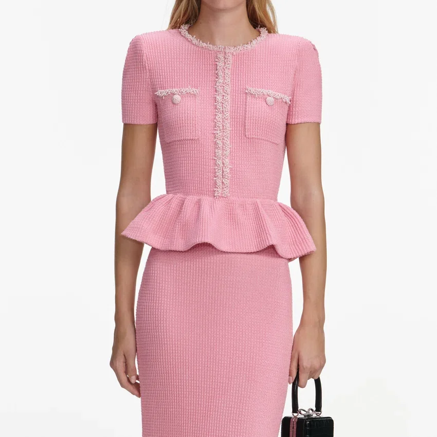 Pink Peplum Knit Midi Dress Pink Peplum Knit Midi Dress
