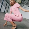 Pink Peplum Knit Midi Dress Pink Peplum Knit Midi Dress