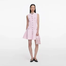 Pink Pointelle Diamante Knit Mini Dress