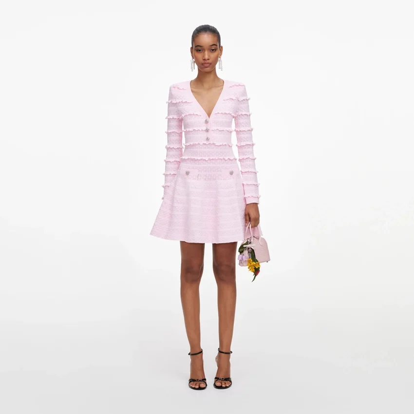 Pink Pointelle Diamante Knit Mini Dress Pink Pointelle Diamante Knit Mini Dress
