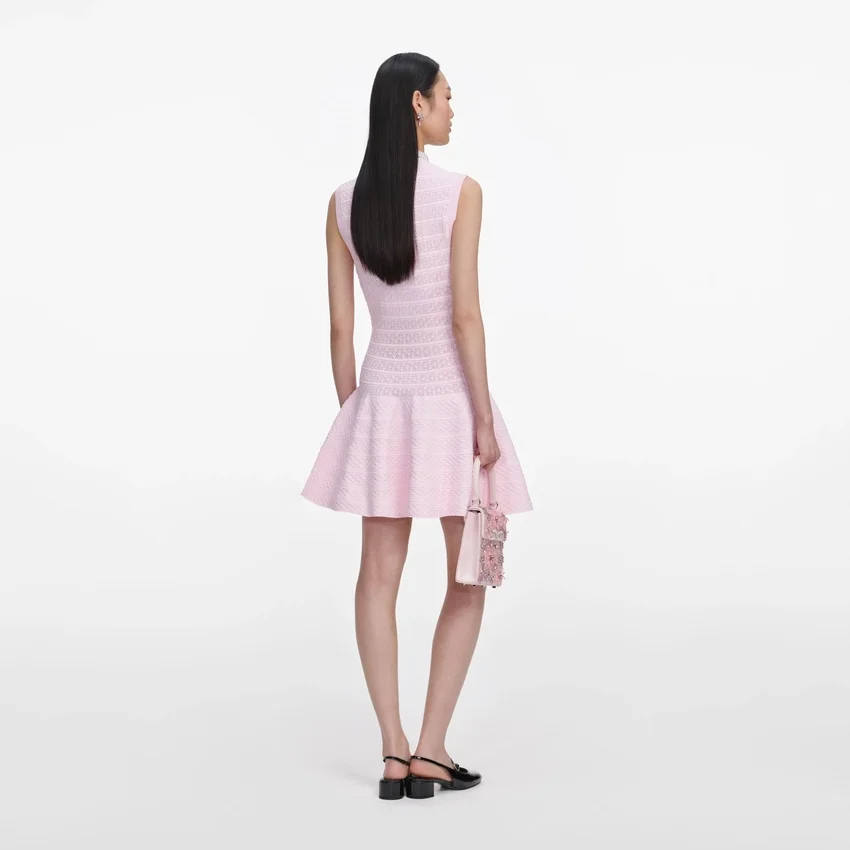 Pink Pointelle Diamante Knit Mini Dress Pink Pointelle Diamante Knit Mini Dress