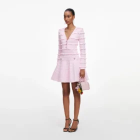 Pink Pointelle Diamante Knit Mini Dress