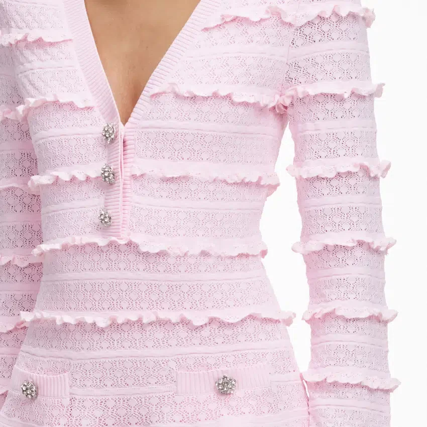Pink Pointelle Diamante Knit Mini Dress Pink Pointelle Diamante Knit Mini Dress