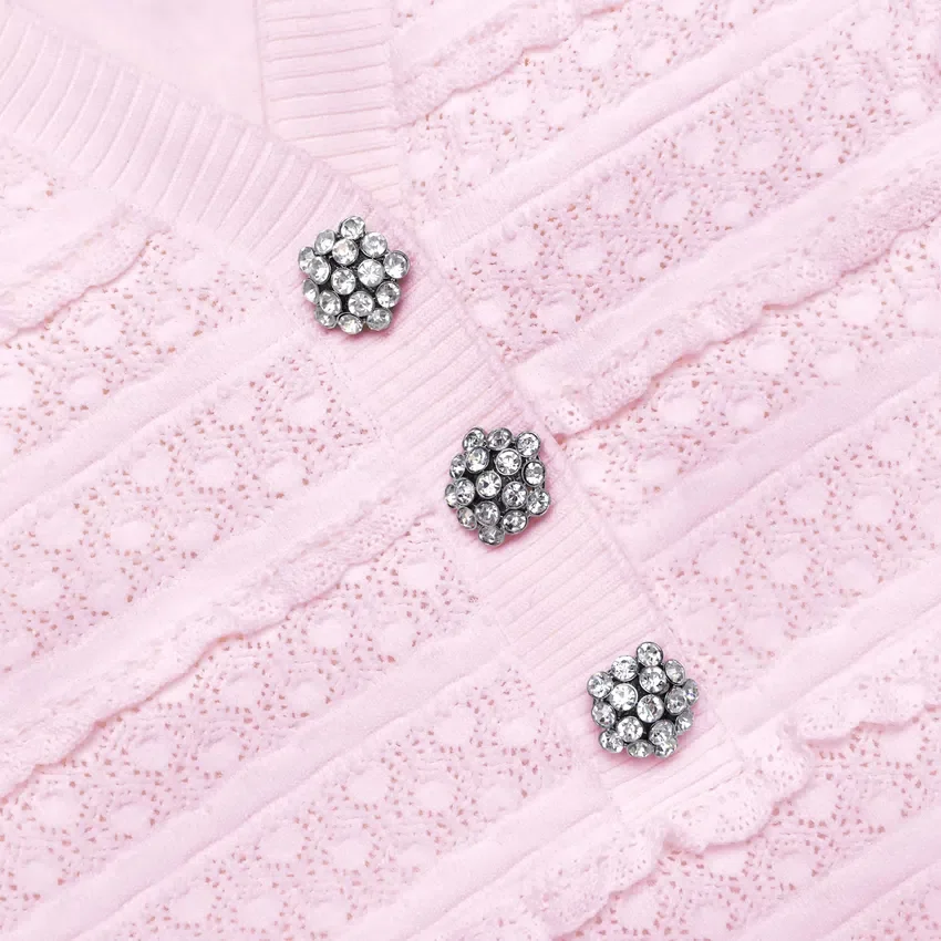Pink Pointelle Diamante Knit Mini Dress Pink Pointelle Diamante Knit Mini Dress