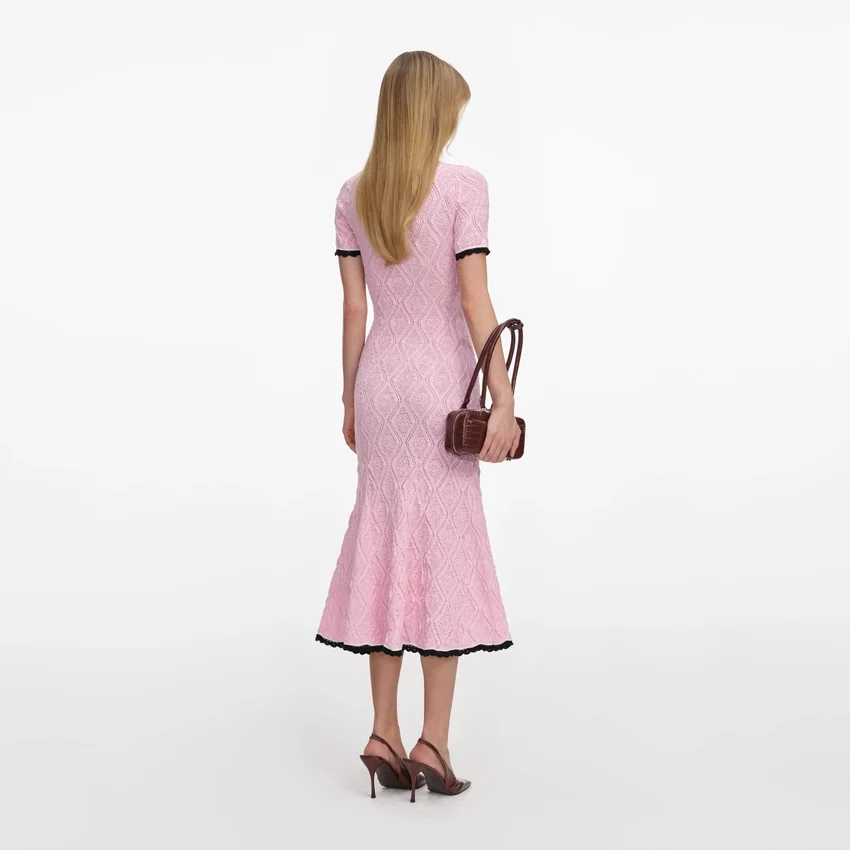Pink Pointelle Knit Midi Dress Pink Pointelle Knit Midi Dress
