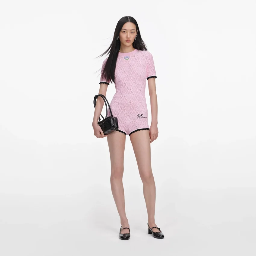 Pink Pointelle Knit Playsuit Pink Pointelle Knit Playsuit