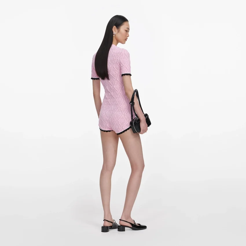 Pink Pointelle Knit Playsuit Pink Pointelle Knit Playsuit