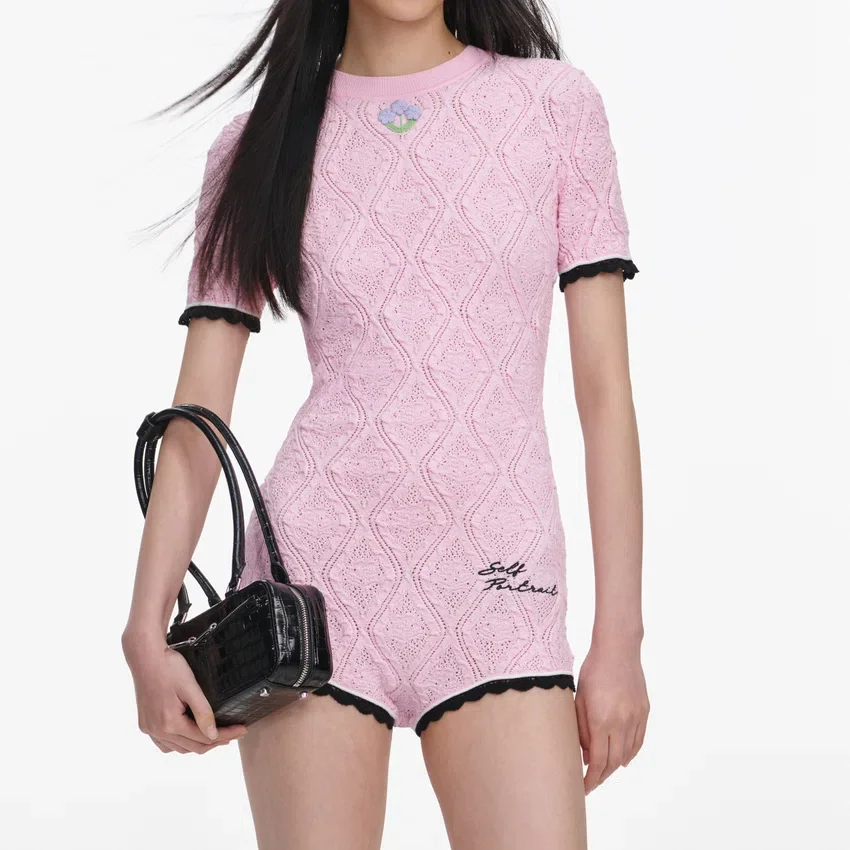 Pink Pointelle Knit Playsuit Pink Pointelle Knit Playsuit