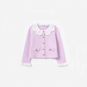 Pink Pointelle Ribbed Knit Cardigan