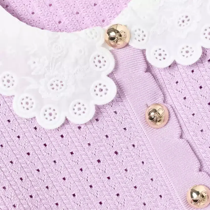 Pink Pointelle Ribbed Knit Cardigan Pink Pointelle Ribbed Knit Cardigan