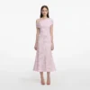 Pink Rhinestone Lace Asymmetric Midi Dress Pink Rhinestone Lace Asymmetric Midi Dress