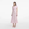 Pink Rhinestone Lace Asymmetric Midi Dress Pink Rhinestone Lace Asymmetric Midi Dress
