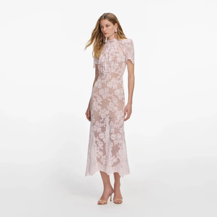 Pink Rhinestone Lace Midi Dress Pink Rhinestone Lace Midi Dress