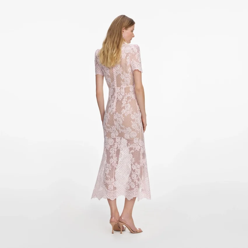 Pink Rhinestone Lace Midi Dress Pink Rhinestone Lace Midi Dress