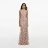 Pink Rhinestone Sequin Mesh Maxi Dress Pink Rhinestone Sequin Mesh Maxi Dress