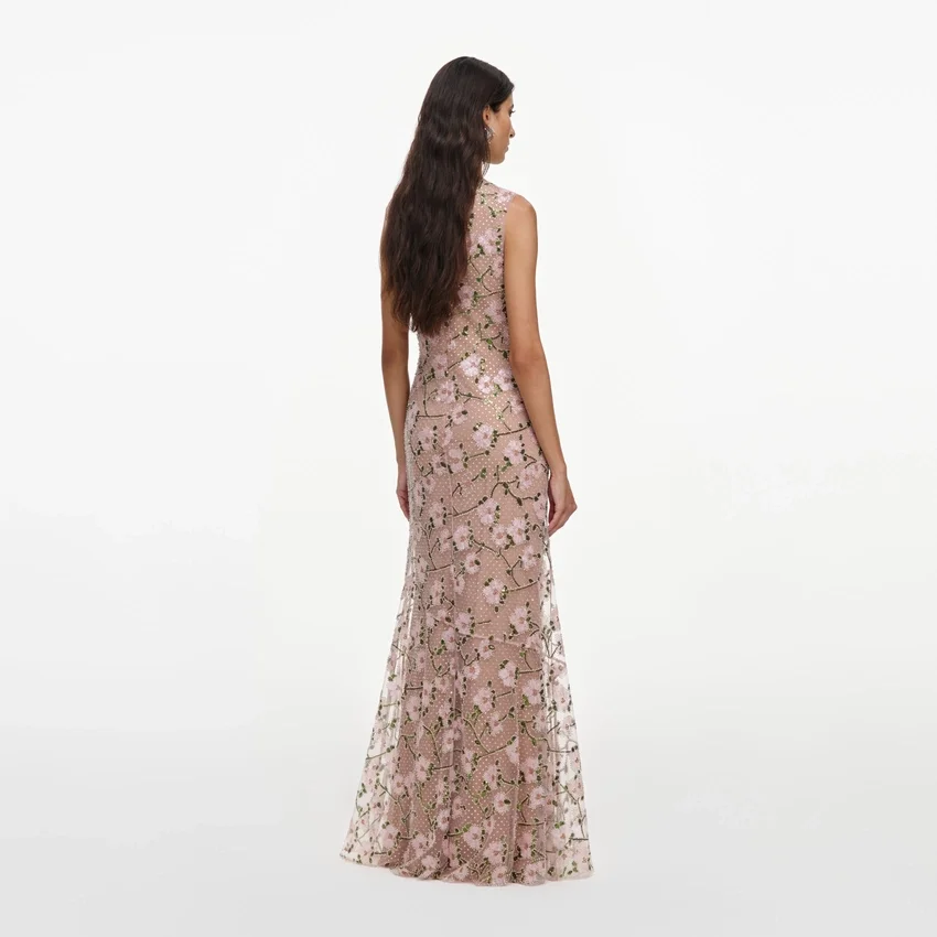 Pink Rhinestone Sequin Mesh Maxi Dress Pink Rhinestone Sequin Mesh Maxi Dress