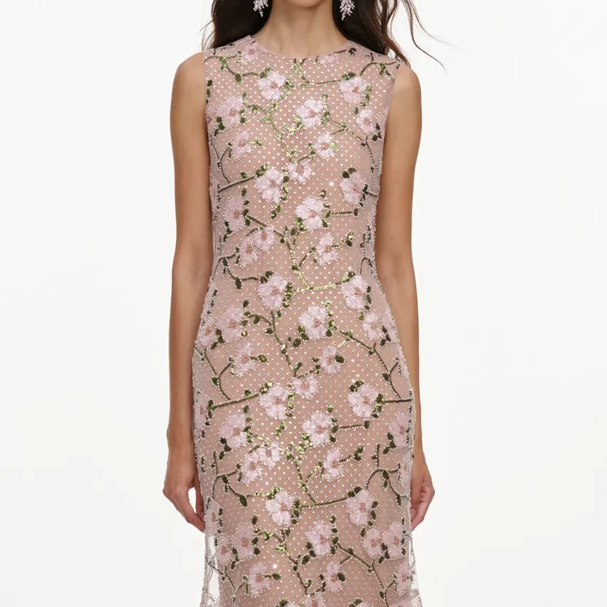 Pink Rhinestone Sequin Mesh Maxi Dress Pink Rhinestone Sequin Mesh Maxi Dress