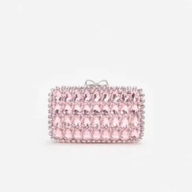 Pink Satin Crystal Clutch Bag