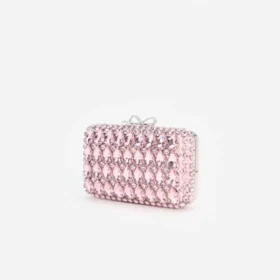Pink Satin Crystal Clutch Bag
