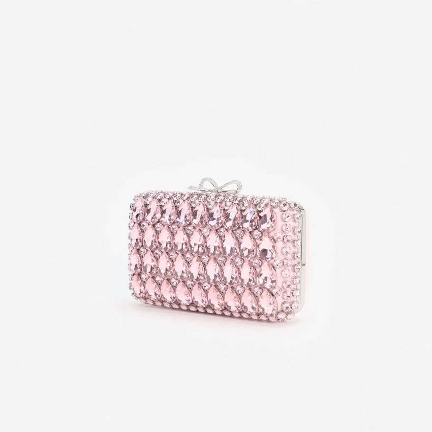 Pink Satin Crystal Clutch Bag Pink Satin Crystal Clutch Bag