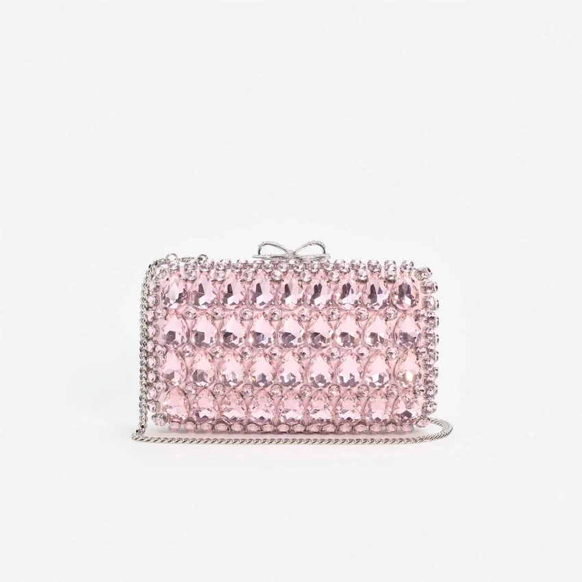 Pink Satin Crystal Clutch Bag Pink Satin Crystal Clutch Bag