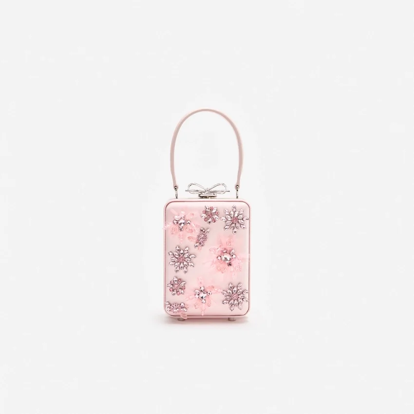 Pink Satin Floral Beaded Micro Bag Pink Satin Floral Beaded Micro Bag