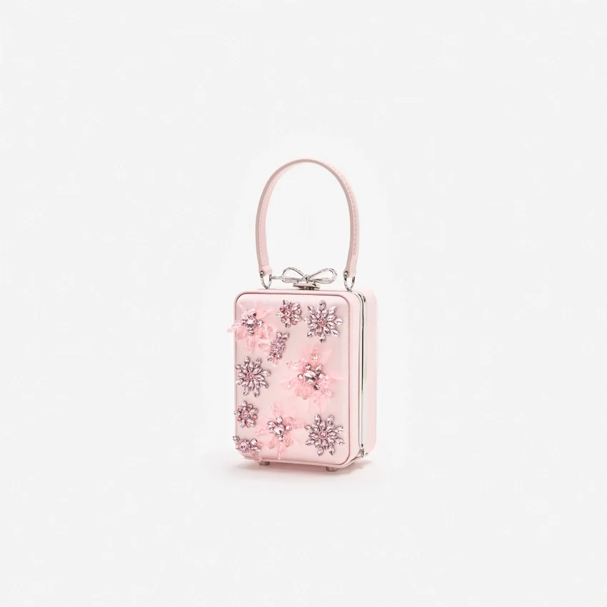 Pink Satin Floral Beaded Micro Bag Pink Satin Floral Beaded Micro Bag