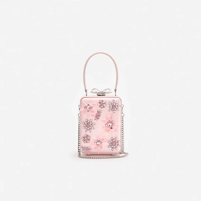 Pink Satin Floral Beaded Micro Bag Pink Satin Floral Beaded Micro Bag