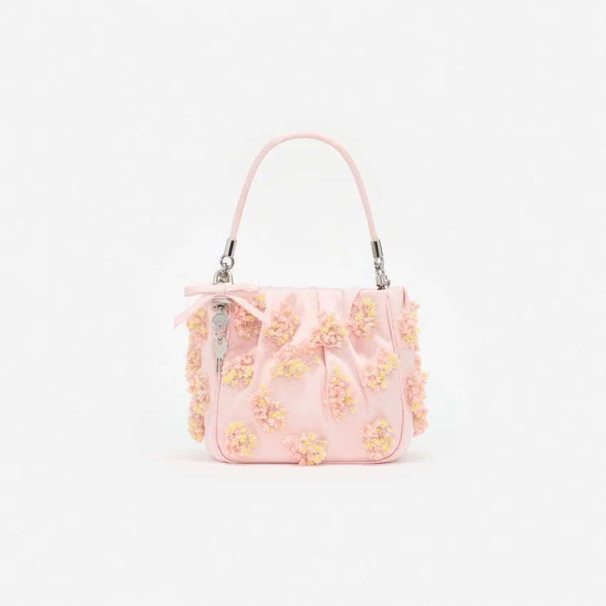Pink Satin Floral Beaded Tote Bag Pink Satin Floral Beaded Tote Bag