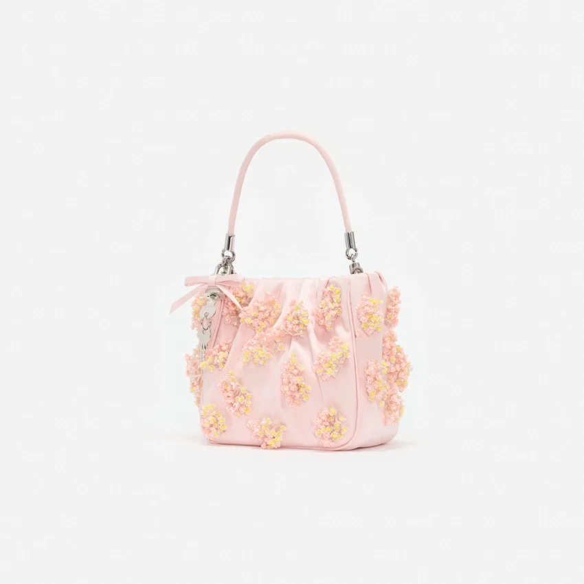 Pink Satin Floral Beaded Tote Bag Pink Satin Floral Beaded Tote Bag