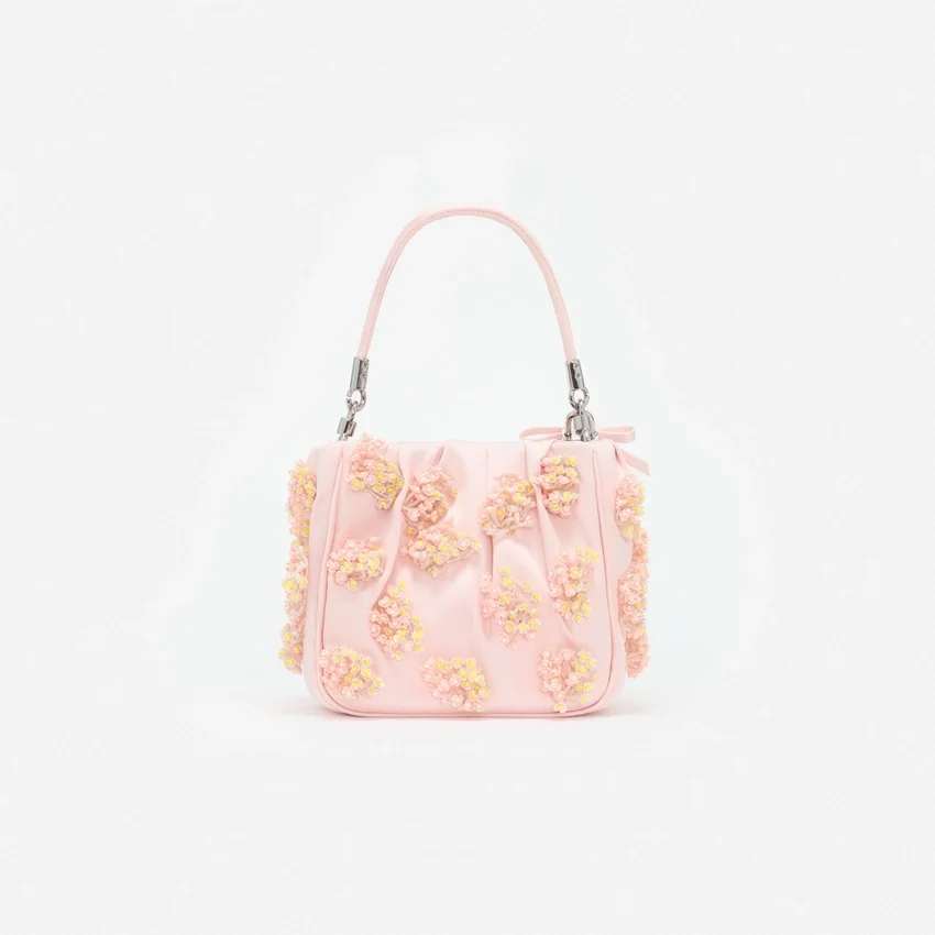 Pink Satin Floral Beaded Tote Bag Pink Satin Floral Beaded Tote Bag