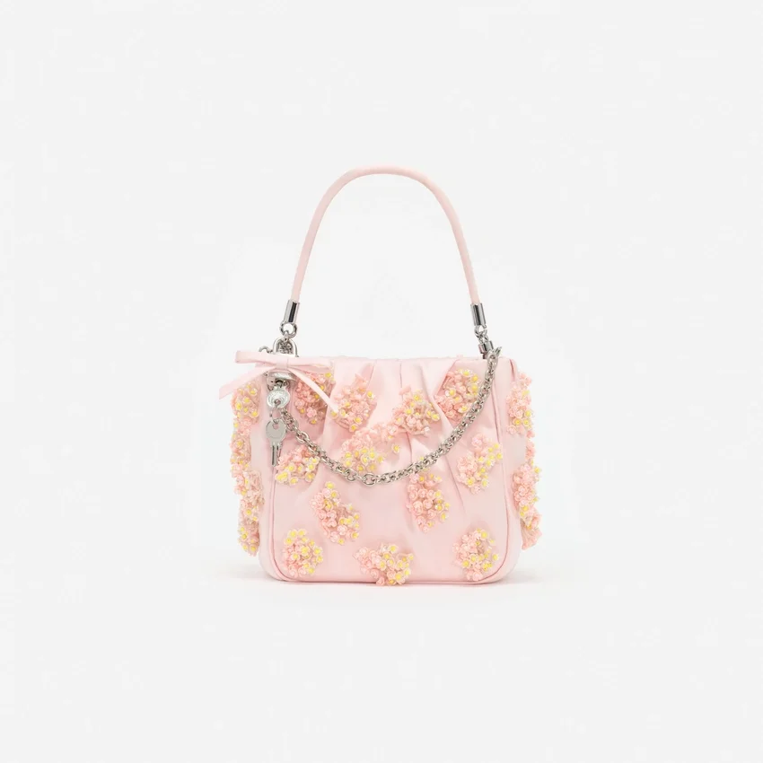 Pink Satin Floral Beaded Tote Bag Pink Satin Floral Beaded Tote Bag