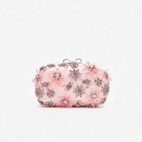Pink Satin Floral Crystal Clutch Pink Satin Floral Crystal Clutch