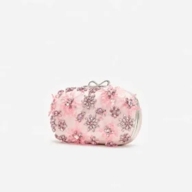 Pink Satin Floral Crystal Clutch Pink Satin Floral Crystal Clutch