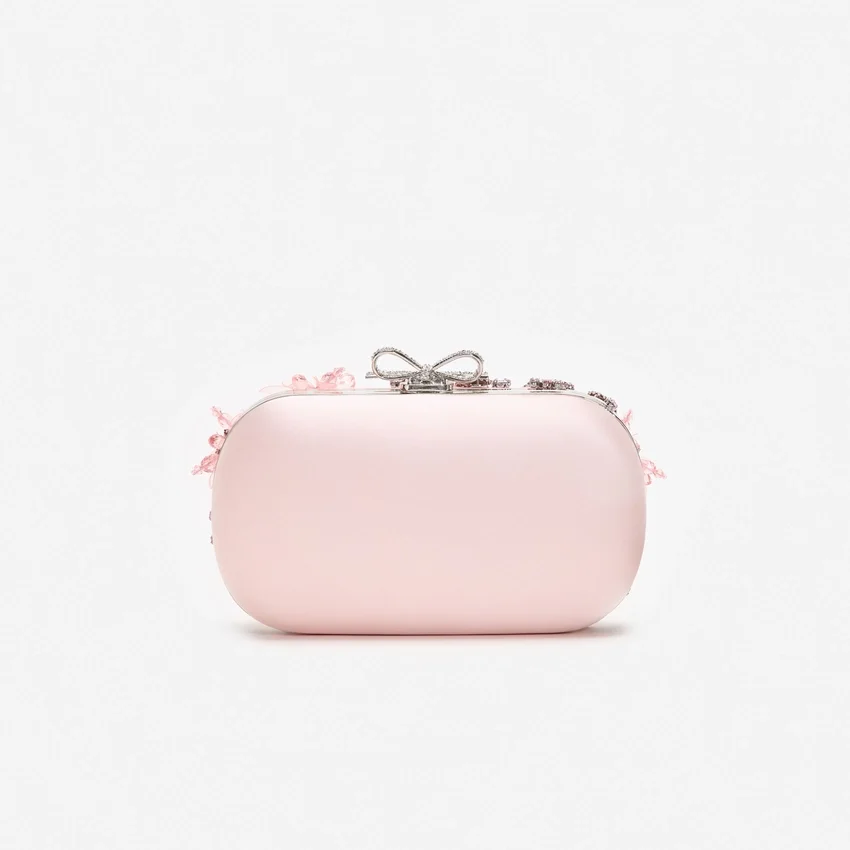 Pink Satin Floral Crystal Clutch Pink Satin Floral Crystal Clutch